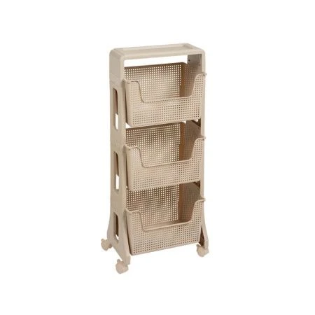 Этажерка прямая 3 секции 395*260*943мм пластик ЛОФТ на колесах латте (1)