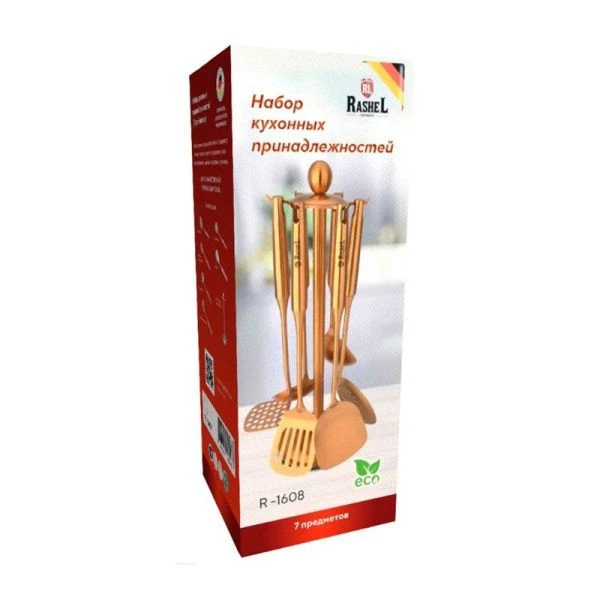 Набор кухонных принадлежностей 7пр нерж.сталь на подставке золото (12)
