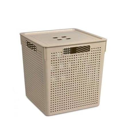 Корзина для хранения 23л 294*294*300мм пластик ЛОФТ латте с крышкой (9)