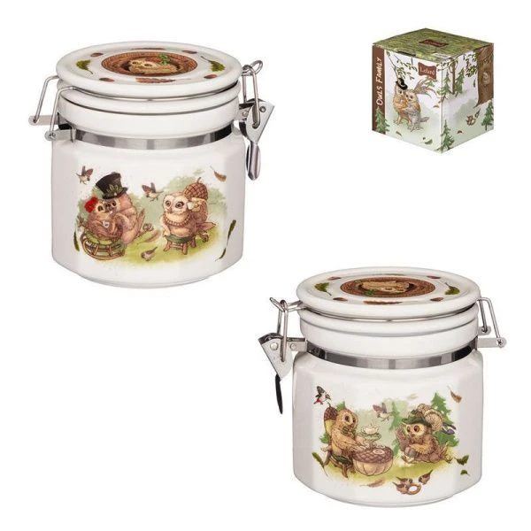 Банка для сыпучих продуктов с клипсой 500мл 11*10см фарфор СОВЫ (18)