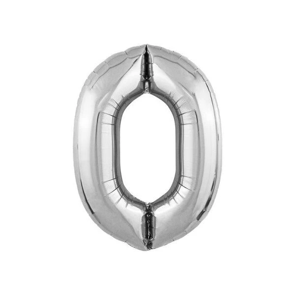 Шар фольгированный Цифра 0 серебро 40" (102см) Slim (50)