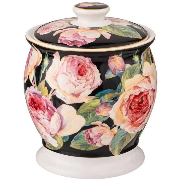 Банка для сыпучих продуктов 16см фарфор ВИНТАЖ.ПИОНЫ черная (18)