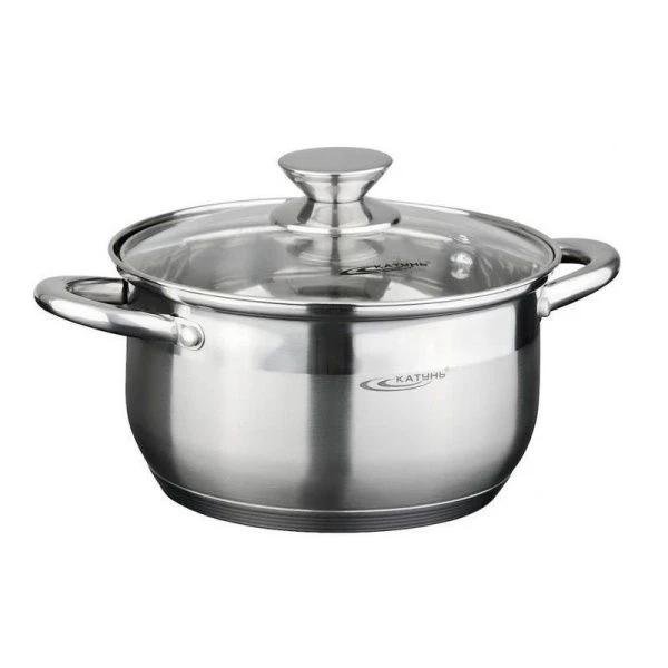 Кастрюля 1,8л нерж.сталь ДИАНА стекл.крышка d16см толщина стенок 0,5мм индукция KT01-D-18 (8)