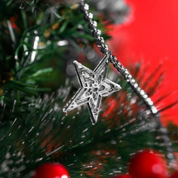 Новогоднее украшение бусы на ёлку серебряные "Яркие звезды" НУ-6745