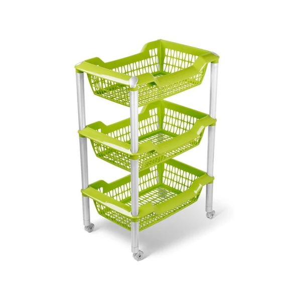 Этажерка прямая 3 секции 440*304*665мм пластик ДЖЕТА на колесиках оливковая С735ОЛВ (4)