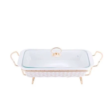 Мармит 2,5л 36,5*23*6см керамика прямоугольный (2 свечи, стекл.крышка, мет.подтавка) арт. 6417 (4)