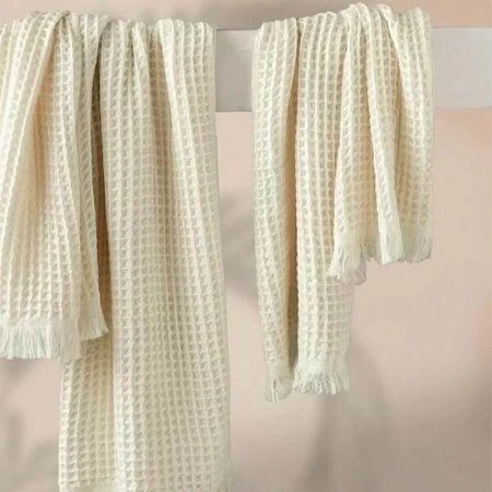 Набор полотенец 2пр 50*90/70*140 вафельные Karna GOFRE кремовый 250г