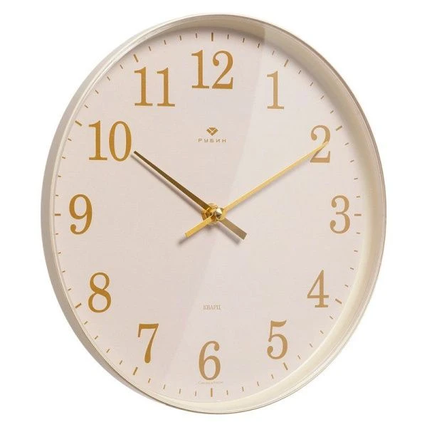 Часы настенные 25см пластик РУБИН Классика молочный (10)