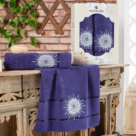 Набор полотенец махровые 2пр 50*80/70*130см MERZUKA RISING SUN синий 380гр подар.уп.