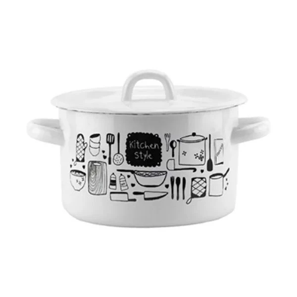 Кастрюля 2л эмаль KITCHEN белая с рис. 01-1610.1/4 (8)