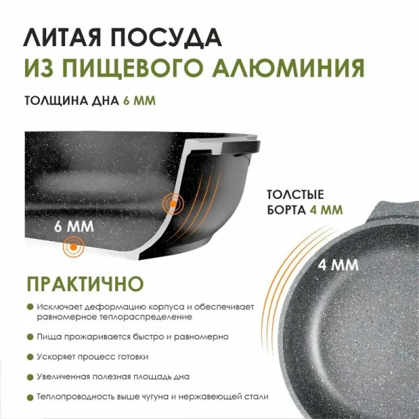 Сотейник 24см алюминий АП ГРАНИТ с несъемной ручкой (5)