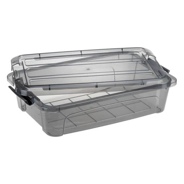 Ящик для хранения 2,8л 200*300*80мм пластик КИП с замками черный прозрачный (10)