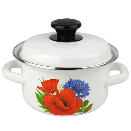 Кастрюля 1л эмаль белая с рис. цилиндрическая обод 42304-072/6 (12)