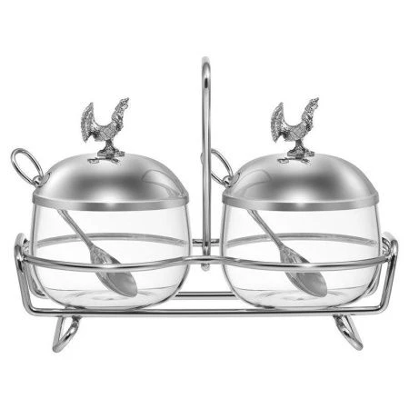 Емкость для хранения двойная 320/320мл нерж.сталь/стекло ОХОТА с ложками (12)