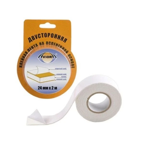 Лента клейкая двусторонняя 24мм* 2м вспененная сплошная AVIORA (180)