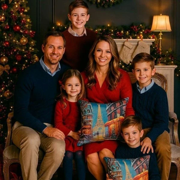 Наволочка декоративная новогодняя 45*45см гобелен ЗИМА ПАРИЖ серебряный люрекс