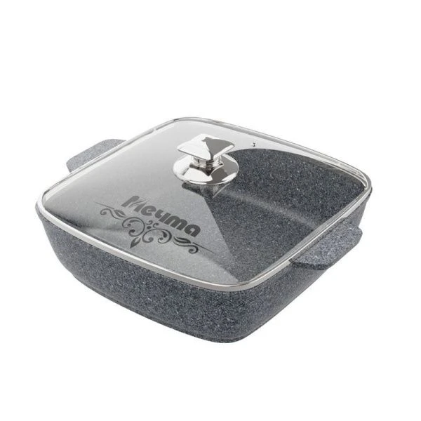 Жаровня квадратная 4л алюминий АП PREMIUM GREY стекл.крышка 28*28см (5)