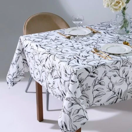 Скатерть 100%хлопок/рогожка 146*220см Plant leaves 164 г/м2