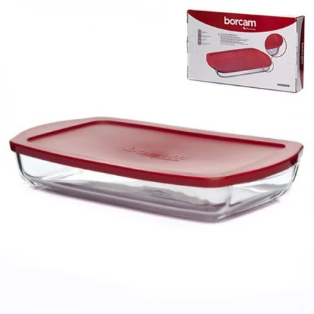 Форма для запекания 2л стекло БОРКАМ с пласт.крышкой прямоугольная 33,6*19*5см 59006PLS (4)