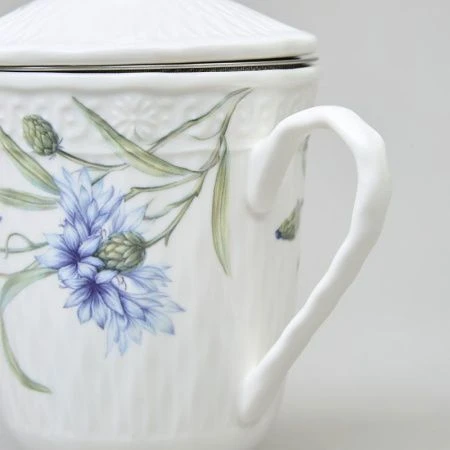 Кружка заварочная 350мл фарфор ВАСИЛЬКИ с крышкой и мет.ситом (36)