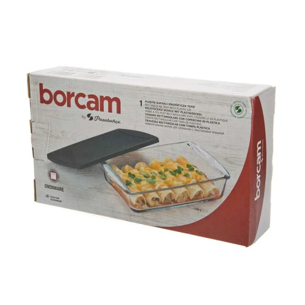 Форма для запекания 2л 22*25,6см стекло БОРКАМ квадратная с черной пласт.крышкой 59034PLS (6)
