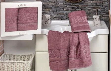 яяяНабор полотенец 2пр 50*90/70*140 бамбук Karna PREMIUM (Грязно-розовый)