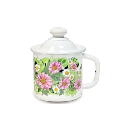 Кружка 1л эмаль белая с рис. с крышкой 01-0207/7 (18)