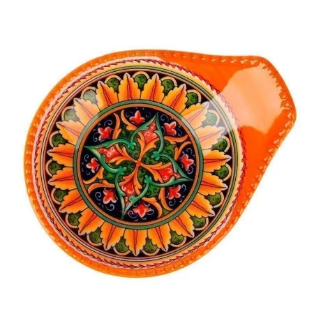 Оливница 12*10см фарфор ARABESQUE оранжевый с ручкой (144)