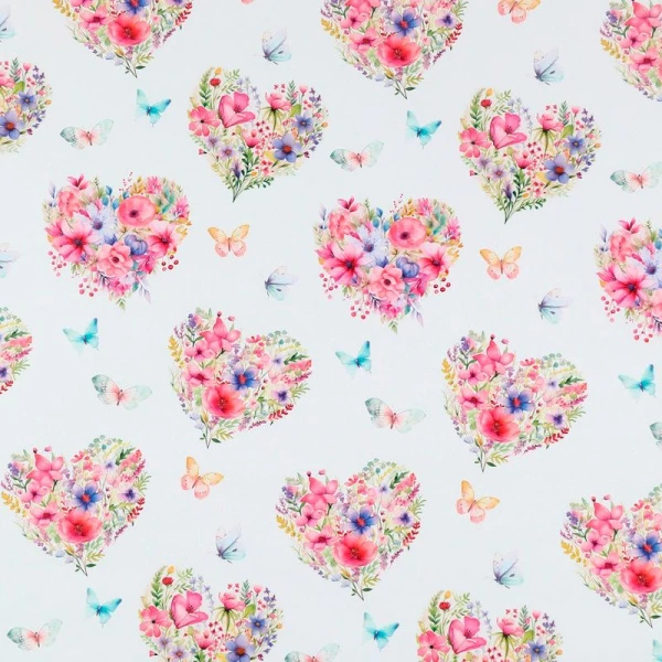 Бумага упаковочная глянцевая 70*100см Цветочные сердца (10)