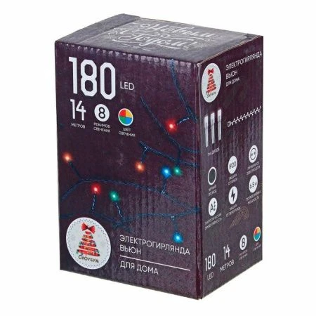 Гирлянда эл 14м 180 LED вьюн мультицвет 8 реж ПВХ черный 220В СНОУ БУМ