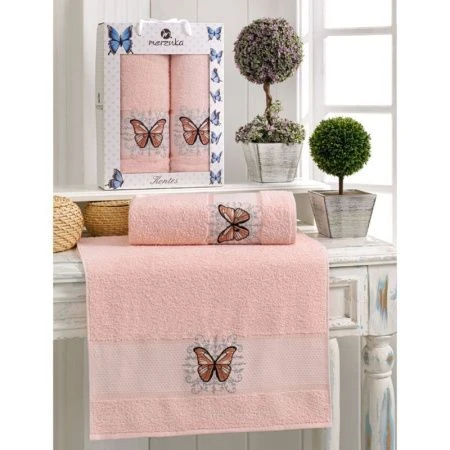 Набор полотенец махровые 2пр 50*90/70*140см MERZUKA KONTES пудра 380гр подар.уп.