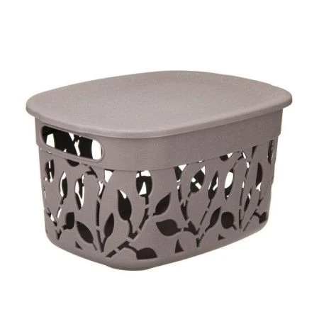 Корзина для хранения 5,5л 280*205*155мм пластик ФЛОРА Французcкий серый с крышкой (15)