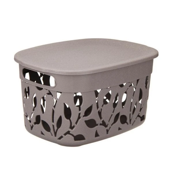 Корзина для хранения 5,5л 280*205*155мм пластик ФЛОРА Французcкий серый с крышкой (15)