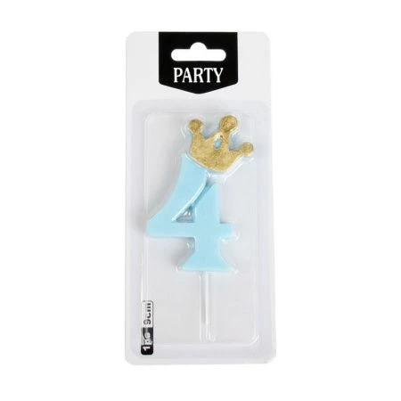 Свеча в торт парафин Цифра 4 корона голубая KL-4 (12/720)