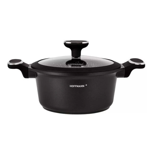 Кастрюля 6,3л литой алюминий со стекл.крышкой 28см черная