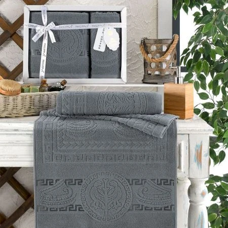 Набор полотенец махровые 2пр 50*90/70*140см жаккард PHILIPPUS PILIUMUNUS тёмно-серый подар.уп. E818