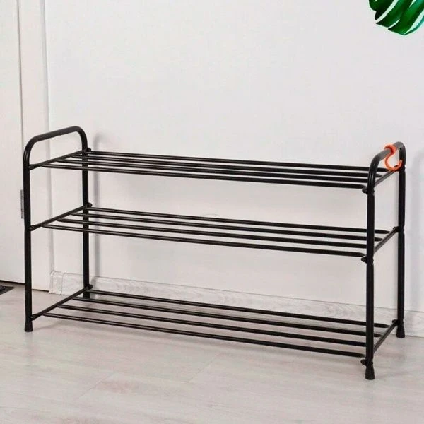 Полка для обуви 3 секции 89*30*48см металл АЛЬФА 33 каркас, сиденье черный (1)