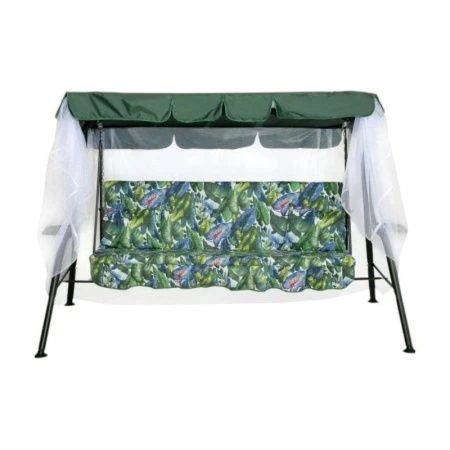 Качели садовые металл ВАРНА 3-х местные (210кг)каркас зеленый, рис.зеленый 231*126*147,8см с1532 (1)