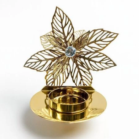 Подсвечник новогодний ПУАНСЕТТИЯ 12*11*8см металл лимонное золото LF-3040GT/JC-16316 (240)