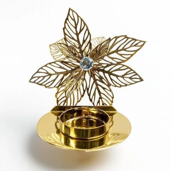 Подсвечник новогодний ПУАНСЕТТИЯ 12*11*8см металл лимонное золото LF-3040GT/JC-16316 (240)