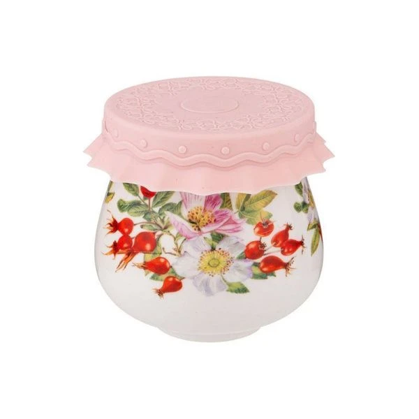 Банка для меда 180мл фарфор ШИПОВНИК с силиконовой крышкой (72)