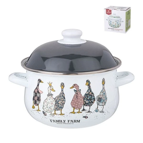 Кастрюля 2,8л эмаль Family Farm с крышкой 20см выс.12см (6)