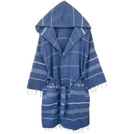 Халат пештемаль 100% хлопок с капюшоном SULTAN S синий