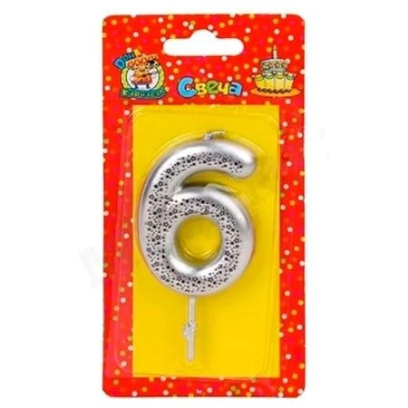 Свеча для торта Звёздочки, серебряная  Цифра 6