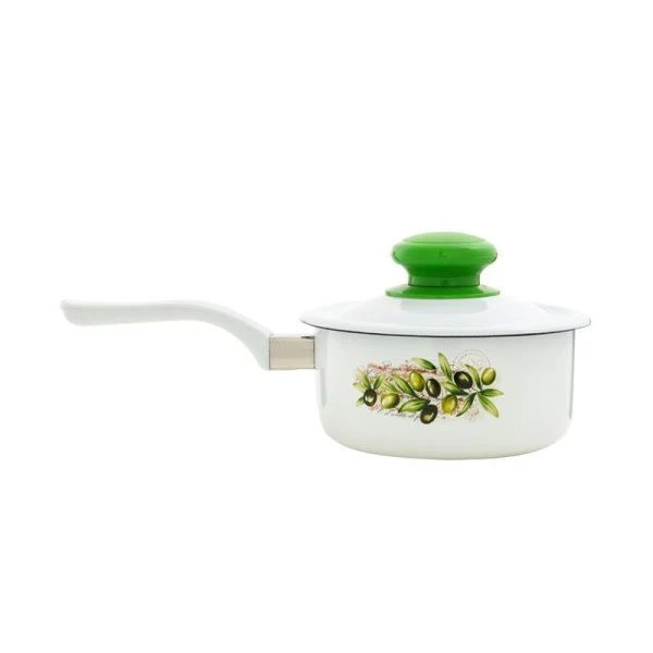 Ковш 600мл эмаль ОЛИВЫ ТОСКАНЫ с крышкой (6)