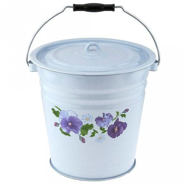 Ведро 12л эмаль АНЮТИНЫ ГЛАЗКИ с крышкой титановый рябчик С-1224/4 (4)