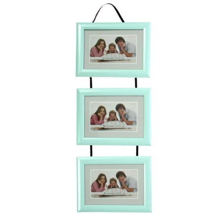 Фоторамка на 3 фото 15*21см пластик на тесьме бирюза (17)
