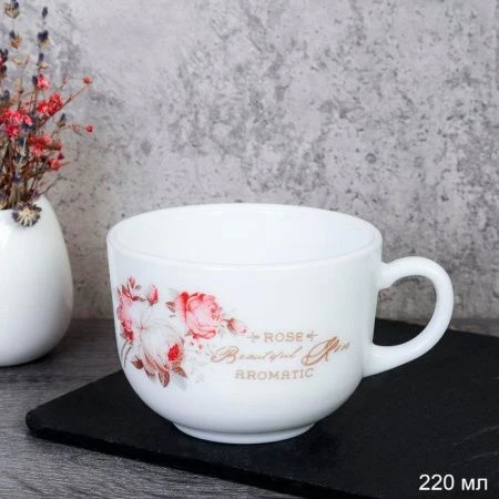 Кружка чайная 220мл стеклокерамика ЧАЙНАЯ РОЗА CB210 (6916) (6/72)