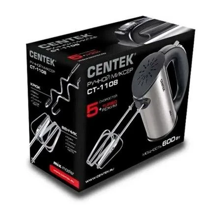 Миксер нерж.сталь/пластик Centek CT-1108 черный/стальной 600Вт,5 скоростей+турбо,взбив./замешив.(6) Миксер нерж.сталь/пластик Centek CT-1108 черный/стальной 600Вт,5 скоростей+турбо,взбив./замешив.(6)