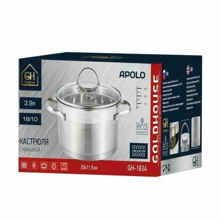 Кастрюля 3,9л нерж.сталь APOLO со стекл.крышкой 20см h12,5см GH-1834 (4)
